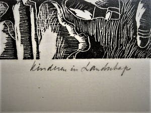 Hubert Bekman - Prachtige handdruk (20 ex) Houtsnede - 1934 - Kinderen in Landschap - potloodges kopen? Bied vanaf 40!