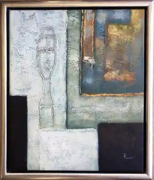Berend Pasman - z.t. | abstract surrealistisch schilderij in baklijst verkocht voor € 95!