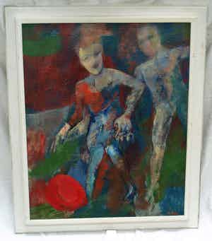 Petr Pavlištík - Ingelijst olieverf op doek, Ve vétru (“In de wind”) – 90 x 76 cm verkocht voor € 200!