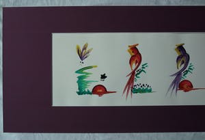 Niet of onleesbaar gesigneerd - ‘Gekaligrafeerde’ acrylverf op papier , Japan , Vogels en vlinders – ingelijst kopen? Bied vanaf 1!