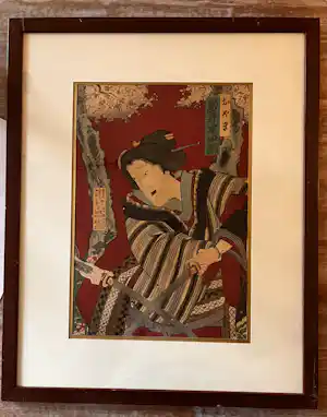 Toyohara Kunichika - **Prijs verlaagd** Acteur in Onnagata rol in Kabuki theater verkauft für € 59!