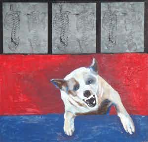 Jan Bollaert - Gemengde techniek op board, Mad dog (Groot) verkocht voor € 80!