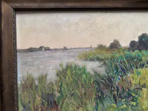 Henk Leurs - Hollands polderlandschap met bootje aan de horizon kopen? Bied vanaf 175!