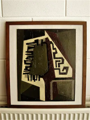 Willy Rams - Naïeve kunstenaar - olieverf 1980 - Abstrakte boom en huis- gesigneerd kopen? Bied vanaf 39!