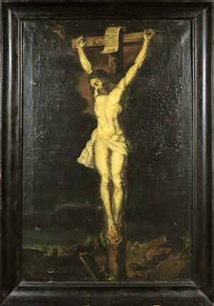 Niet of onleesbaar gesigneerd - Olieverf op doek, Corpus Christi - Ingelijst (Groot) verkocht voor € 1!