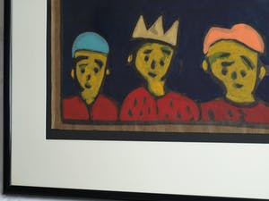 Bart Drost - Ingelijst, acryl op bitumenpapier (pakpapier) , Kijken naar de Maan - 1991 kopen? Bied vanaf 50!