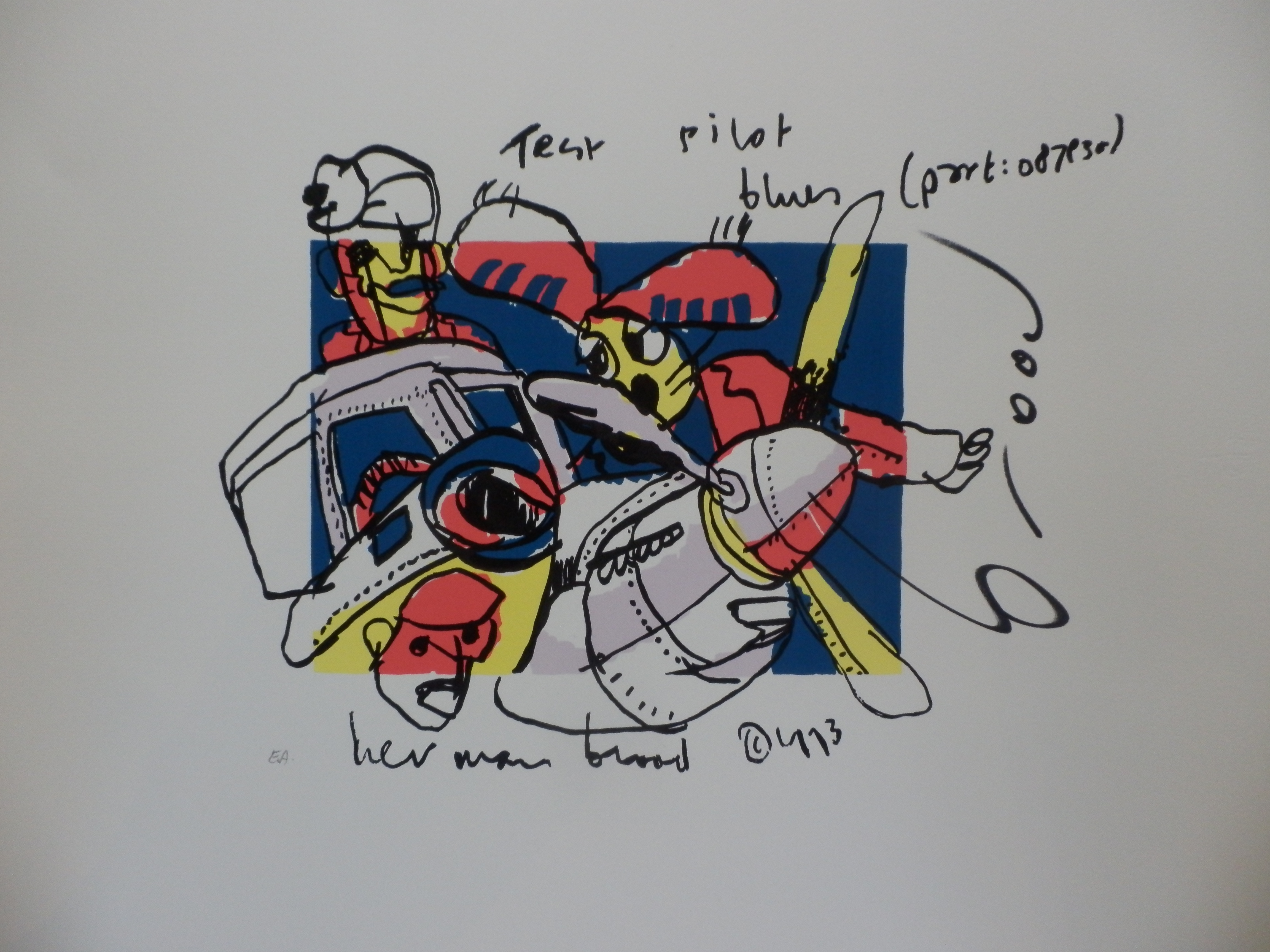 Herman Brood - Kleurenzeefdruk TEST PILOT BLUES Handgesigneerd. kopen? Bied vanaf 185!