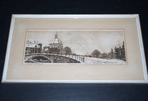 Cornelis Brandenburg - winters Amsterdam met Koepelkerk - ingelijste ets kaufen? Bieten Sie von 70!