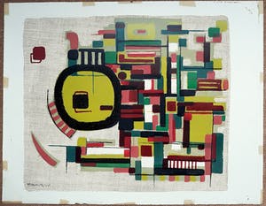 Wim Motz - Geometrisch abstracte compositie, litho kopen? Bied vanaf 85!