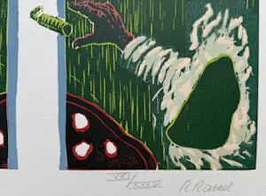 Roger Raveel - handgesigneere kleurenhoutsnede | 'Voor de poort' | 1988 kopen? Bied vanaf 1600!