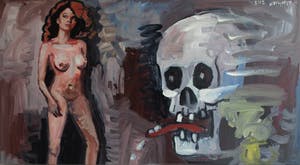 Peter Klashorst - Acrylverf op doek , “Vrouw met Schedel” - GROOT – 2018 – 55 x 100 cm kopen? Bied vanaf 375!