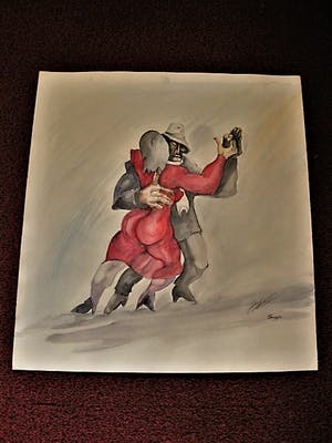 Niet of onleesbaar gesigneerd - Grote gesigneerde Expressionistische Aquarel "Tango" kopen? Bied vanaf 10!