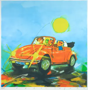 Ad Verstijnen - Zeefdruk, Volkswagen Kever - Ingelijst kopen? Bied vanaf 1!