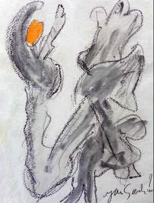 Jan Sierhuis - DANSENDE FIGUREN / ORIGINEEL WERK / 30x21cm / SIG / 1994 verkocht voor € 50!