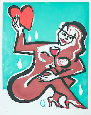 Elvira Bach - Radierung / Aquatinta, Heart-As verkauft für € 70!