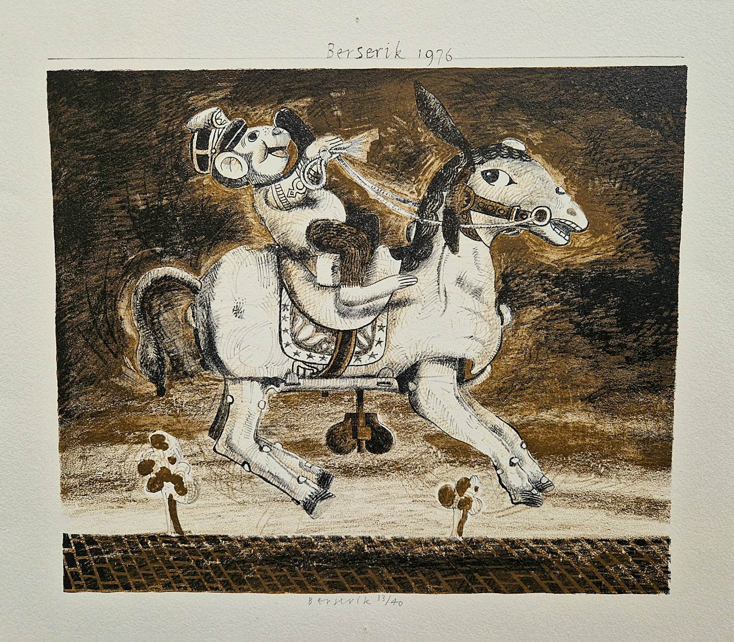 Herman Berserik - In 1976 in beperkte oplage (40) gemaakte Ets en Aquatint "Hobbelpaard" gesigrd kopen? Bied vanaf 42!