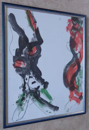 Ger Lataster - ABSTRACTE FIGUREN / KLEURLITHO / 69x55cm / KADER / SIG / 1988 kopen? Bied vanaf 60!