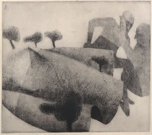 Geert Jan Maring - Ets, Buts in landschap - Ingelijst kopen? Bied vanaf 1!