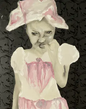 Niet of onleesbaar gesigneerd - kind tegen zwarte achtergrond - gemengde techniek op doek - gesigneerd kopen? Bied vanaf 1!