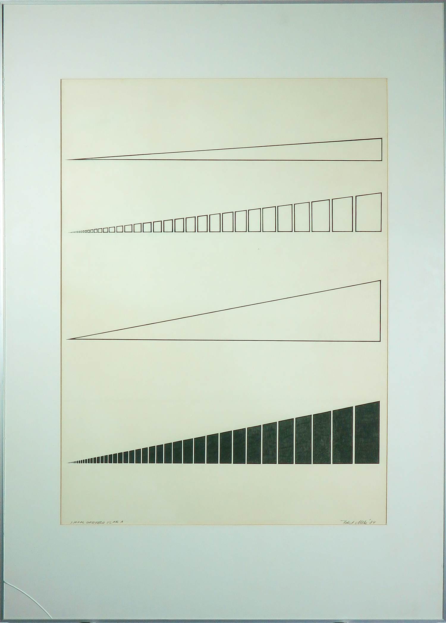 Robert Metz - Pen op papier, 3x gedeeld vlak op papier A - Ingelijst verkocht voor € 60!