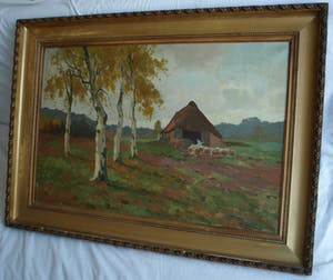 Andries Verleur - Groot olieverfschilderij, Landschap met schaapskooi – ingelijst – 1917 kopen? Bied vanaf 1!