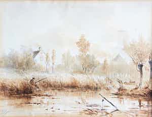 Jan Hillebrand Wijsmuller - Visser in polderlandschap verkocht voor € 150!