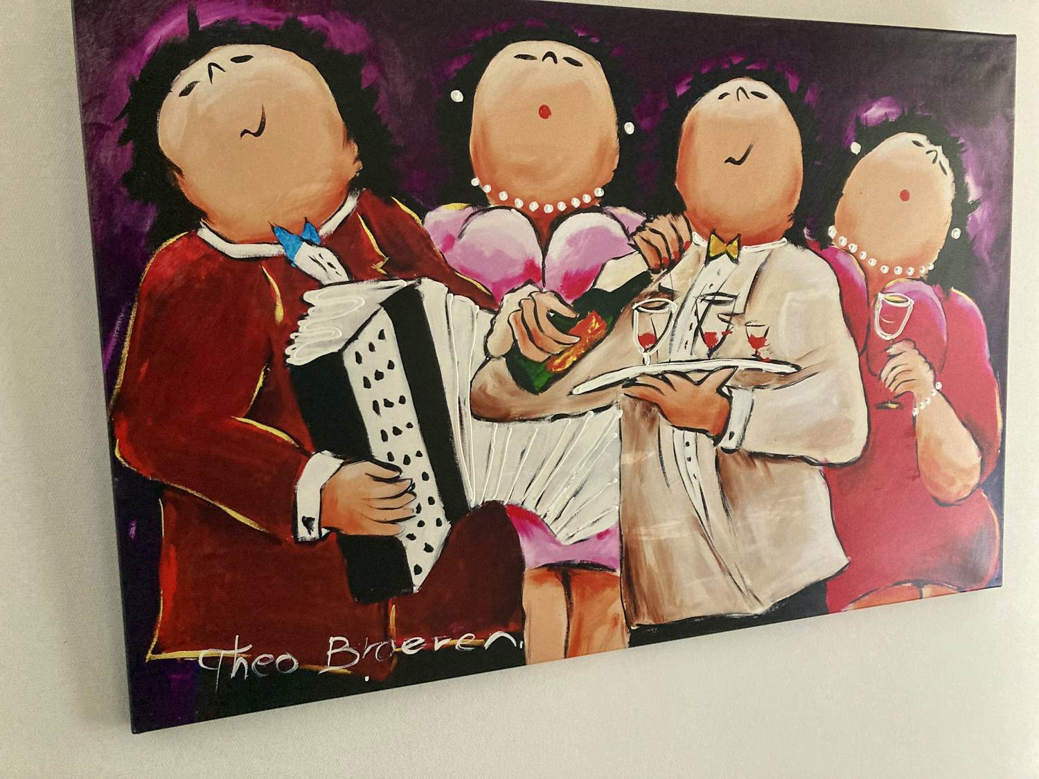 Theo Broeren - Glicée met acryl op doek “Muziekspelen 2” (ZEER GROOT) verkocht voor € 80!