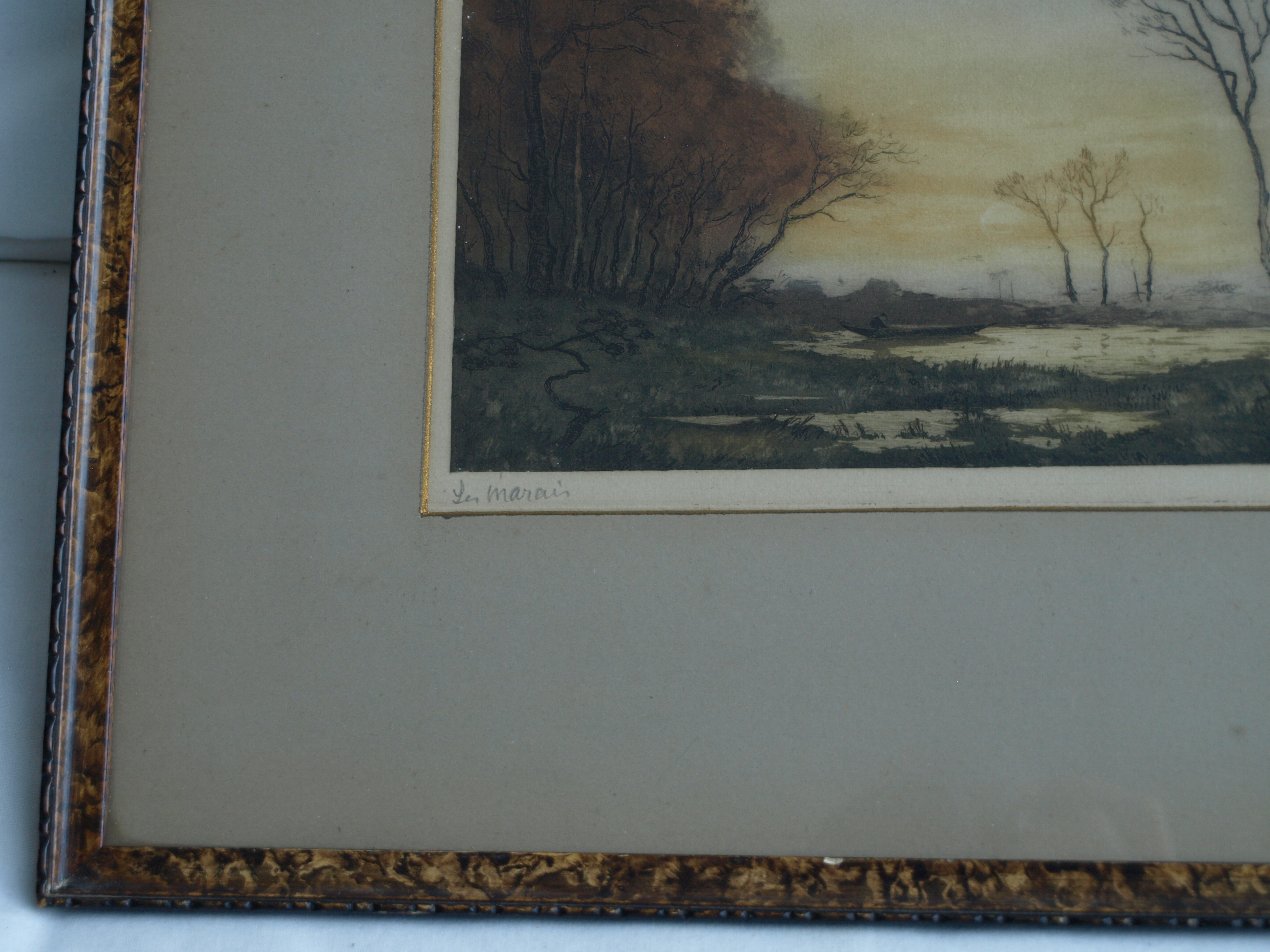 Niet of onleesbaar gesigneerd - Ets , Landschap – gesigneerd en ingelijst kopen? Bied vanaf 1!