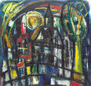 Quirijn van Tiel - olieverf op doek: Amsterdam - 1955 verkocht voor € 1150!