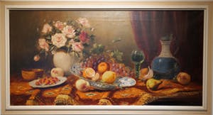 Tilly Moes - Tafel met bloemen, fruit, wijnglas en karaf kopen? Bied vanaf 150!