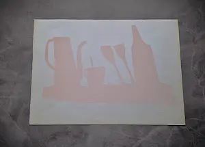 Klaas Gubbels - 1978 - een mooie "roze" Lithografie - "servies met wijnfles en glazen" - gesign kopen? Bied vanaf 58!