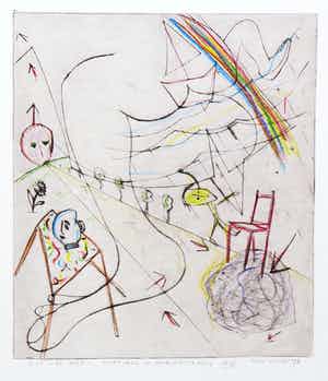 Henk Visch - Handgekleurde ets, De weg, voortgang in doorzichtigheid nr. 15 verkocht voor € 40!