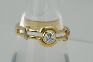 1295 - Aparte 18 krt geel-goud & diamanten dames ring - 0.25ct G / VS kopen? Bied vanaf 190!