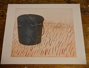 Wim Worm - Grote unica/eigen druk kleuren Ets & aquatint "een vuilnisbak" gesigneerd kopen? Bied vanaf 20!