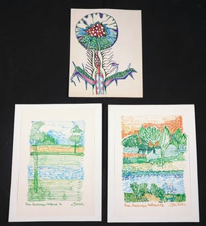 Joe Wols - Lot van drie stiftekeningen, Natuur kopen? Bied vanaf 1!