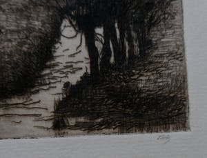 Frederika Broeksmit - Ets: Slootje met een rijtje knotwilgen in een landschap kopen? Bied vanaf 50!