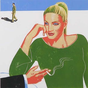 Leon Janssen - Houtsnede, Het gesprek - Ingelijst kopen? Bied vanaf 60!