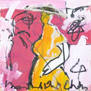 Dominique Chan - Acryl op doek, Z.T. Abstracte compositie verkocht voor € 1!