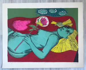 Corneille - Lithografie 'Vrouw met Australische bloem', 1988 kopen? Bied vanaf 650!