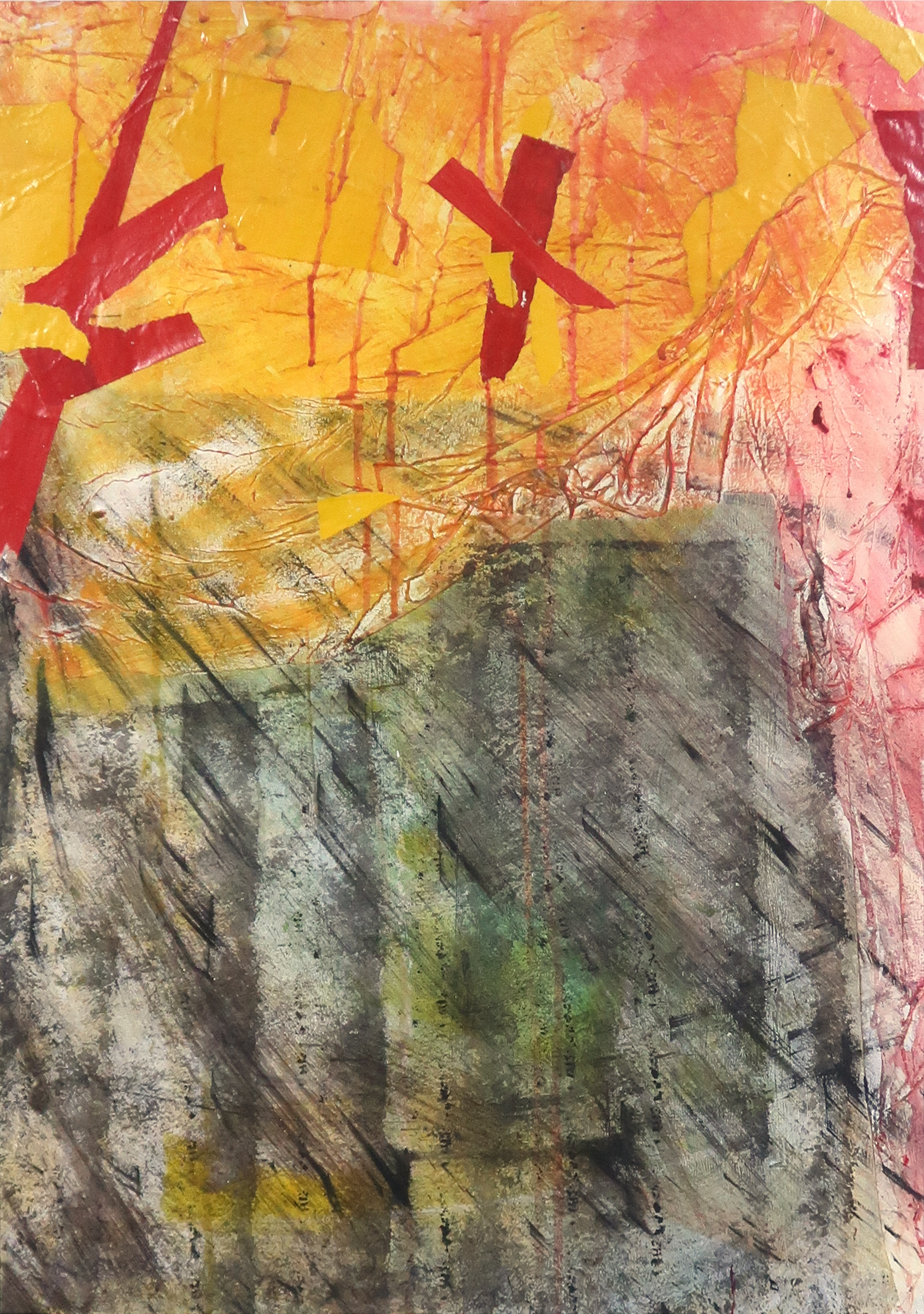 Niet of onleesbaar gesigneerd - Acryl en collage op papier, Compositie II - Ingelijst kopen? Bied vanaf 1!
