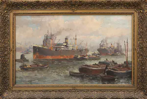 AcheterGerard Delfgaauw - Olieverf op doek, Rotterdamse haven - Ingelijst (Groot)? Enchérissez de 2000!