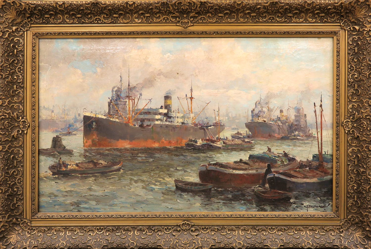 Gerard Delfgaauw - Olieverf op doek, Rotterdamse haven - Ingelijst (Groot) verkocht voor € 2000!