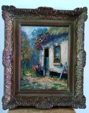 Niet of onleesbaar gesigneerd - G. van Donk, 'Zomers huis', hand gesigneerd kopen? Bied vanaf 1!