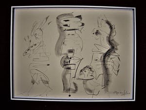 Arie van Selm - 1985 Galerie d’Eendt Amsterdam - Grote Abstract Figuratieve Tekening - gesigd. kopen? Bied vanaf 10!