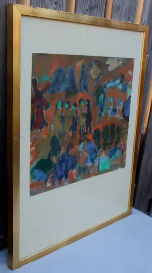 Eugène Brands - grote ingelijste gouache: landschap met Hollandse molen - 1957 kopen? Bied vanaf 2250!