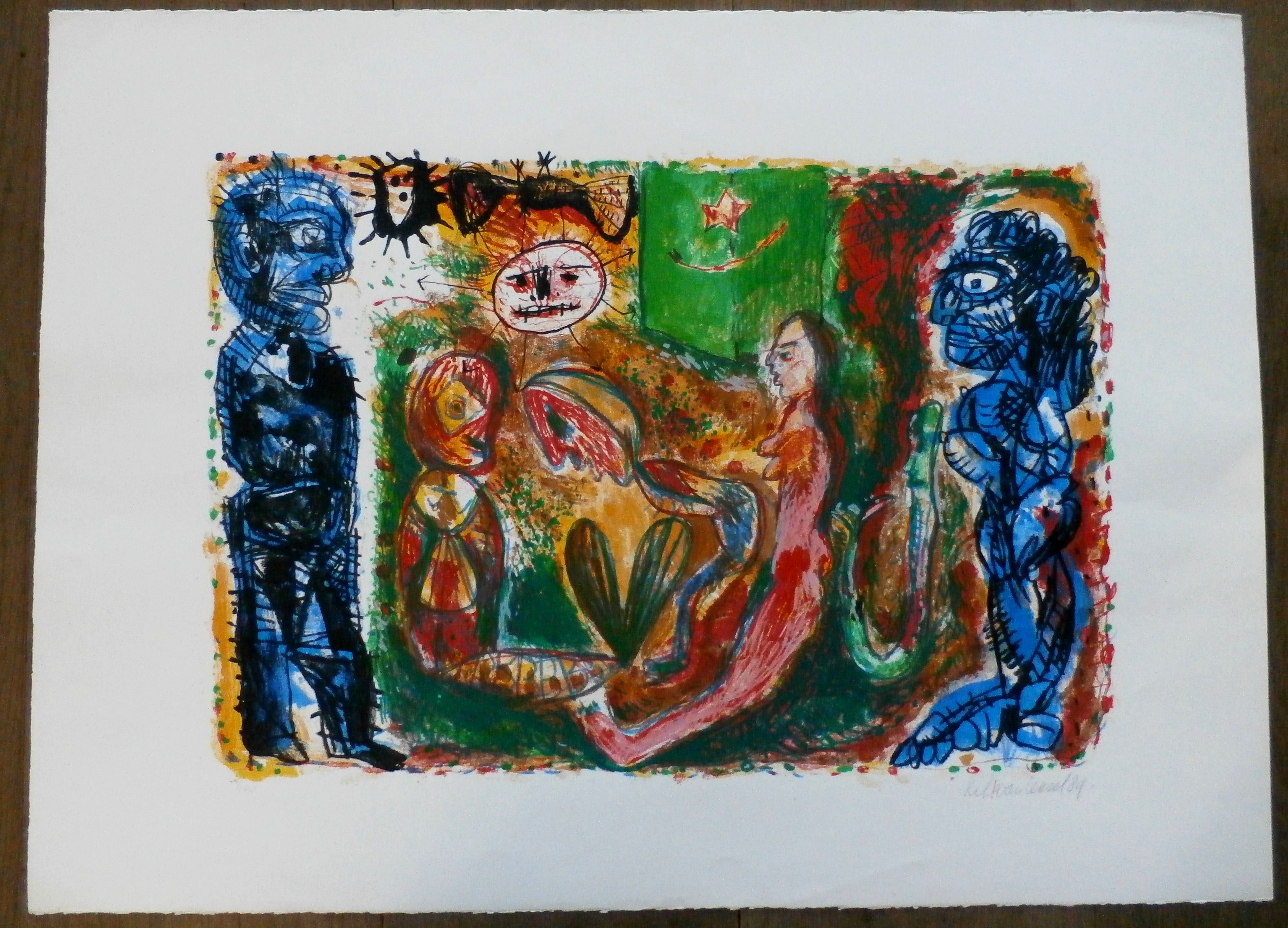 Rik van Iersel - zeefdruk: nachtelijke ontmoeting - 1989 kopen? Bied vanaf 35!