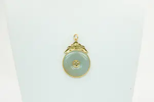 58 - Grote hoog gehalte 20 Krt gouden hanger met lichtgroene ronde Jade kopen? Bied vanaf 430!