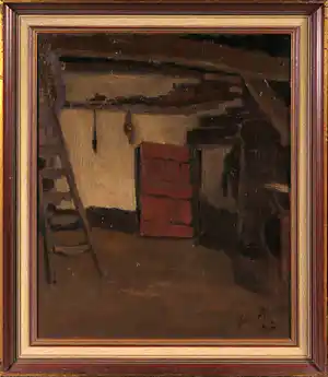 Jan Bleijs - Olieverf op paneel, Huiselijk interieur - Ingelijst verkocht voor € 50!