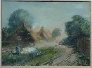 Arnold Koning - Ingelijste aquarel / pastel , Boerin bij Boerderij kopen? Bied vanaf 80!