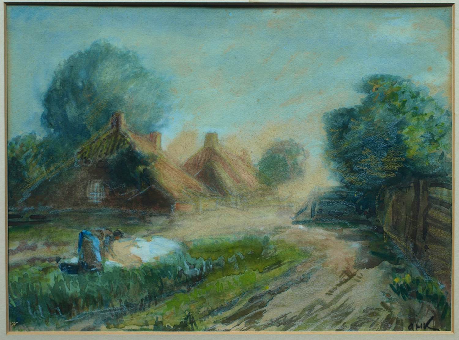 Arnold Koning - Ingelijste aquarel / pastel , Boerin bij Boerderij kopen? Bied vanaf 80!
